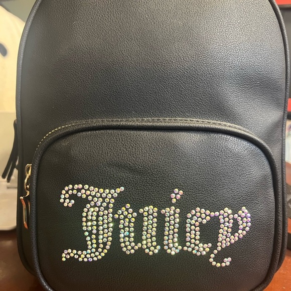 JUICY COUTURE Obsession Backpack Black Licorice Bling Logo Rhinestones Bag Y2K - Picture 1 of 14